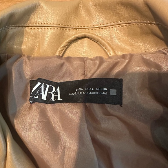 Zara Light Camel Faux Leather Biker Jacket size Large - Picture 11 of 13